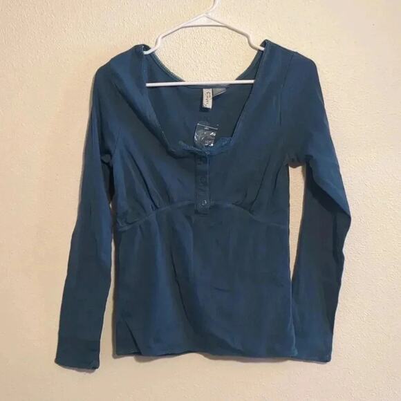 Sahalie quarter button blue long sleeve top size M - Picture 2 of 6